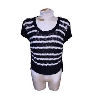 Free People Stripe Wide Rib Knit Sweater black white Size XS